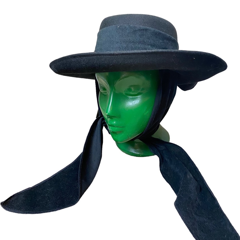 Santa Barbara Fiesta Ladies Black Soft Wool Felt Hat w/ Veil SMALL ( 6 3/4)